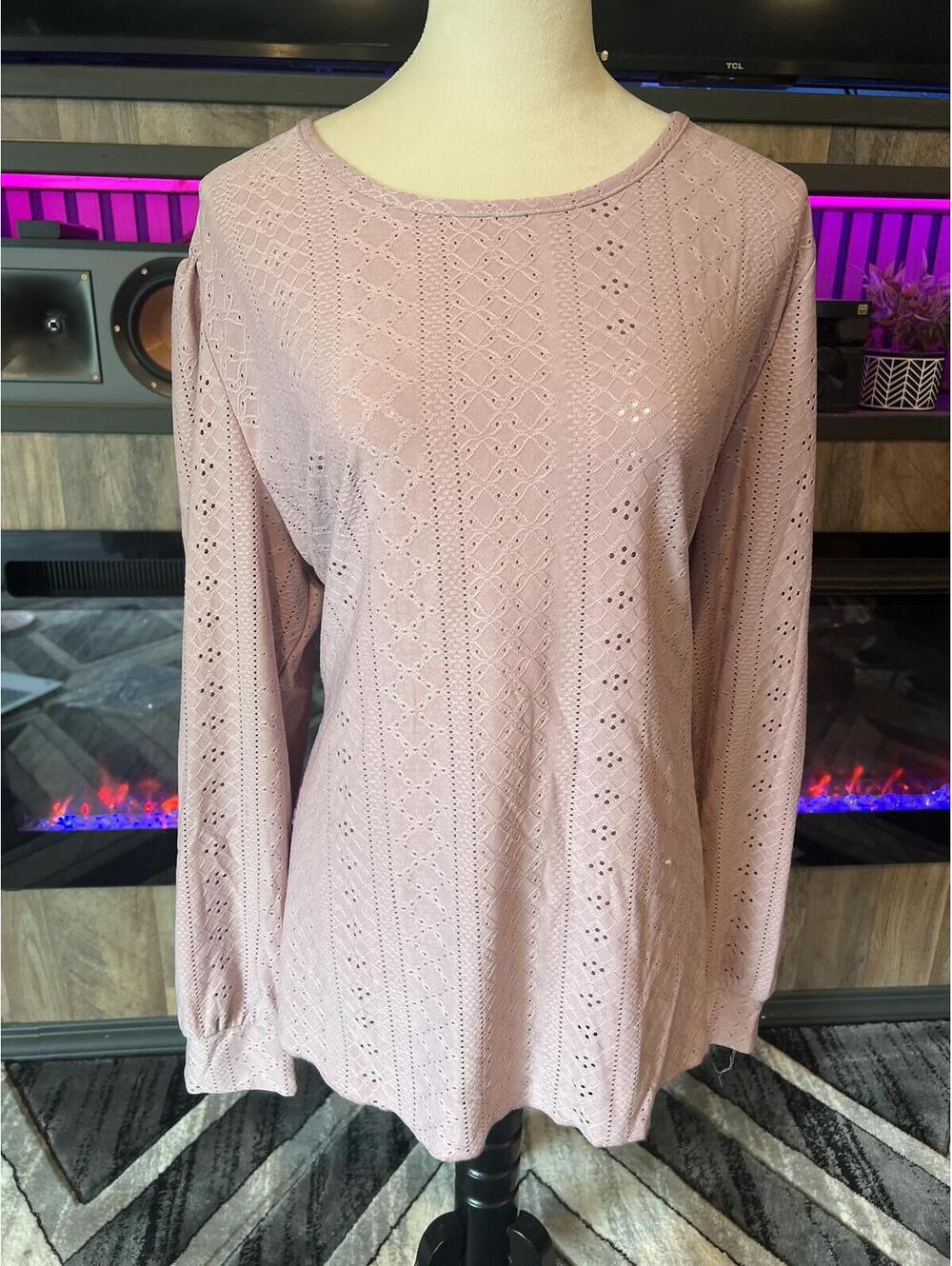 Fantaslook Women's 2XL Pink Long Sleeve Knit Top